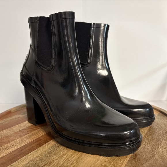Hunter Womens Refined High Heel Ankle Rain Boots Black Size 8 Waterproof Pull-On - Picture 1 of 14